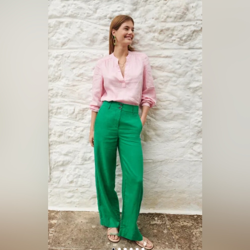 Boden Westbourne Linen Pants Wide Leg Green Tambourine Size 12R NWT